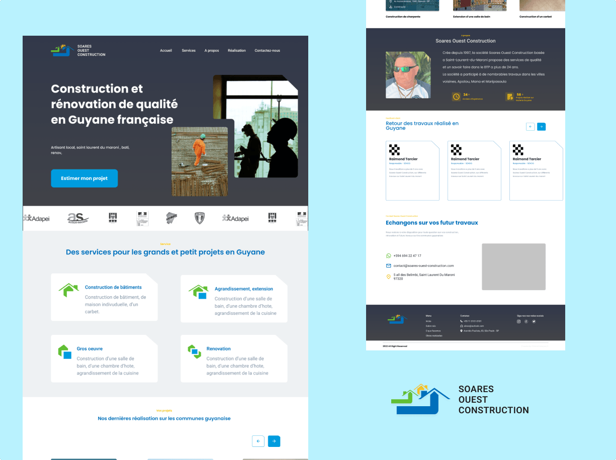 Image du site web développé pour la société guyanaise Soares Ouest Construction sur Saint Laurent Du Maroni
